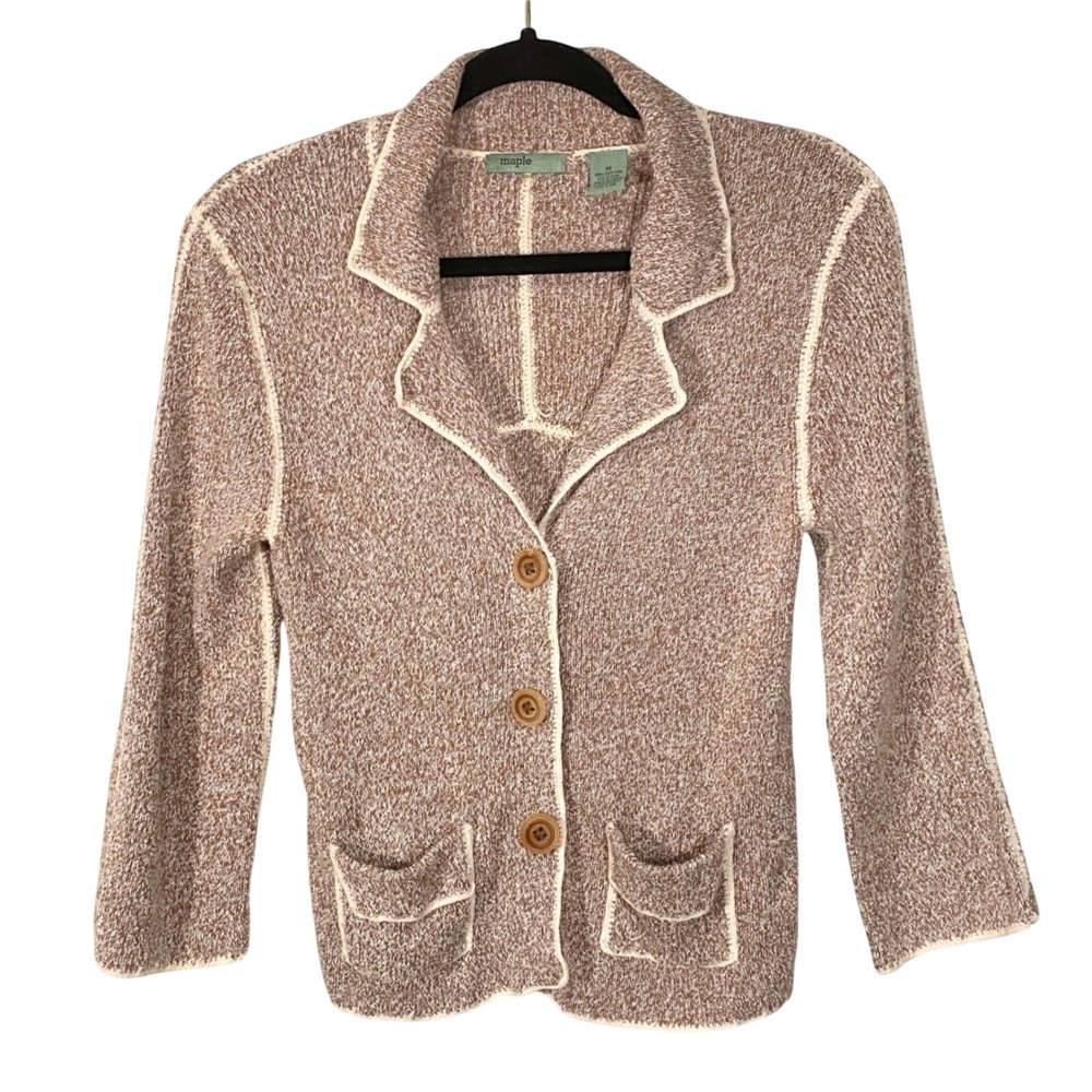 Maple Cardigan Sweater Brown Knit Wood Button Med Cottagecore Twee Lagenlook